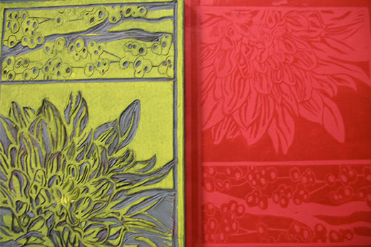 Red and green block printing patterns