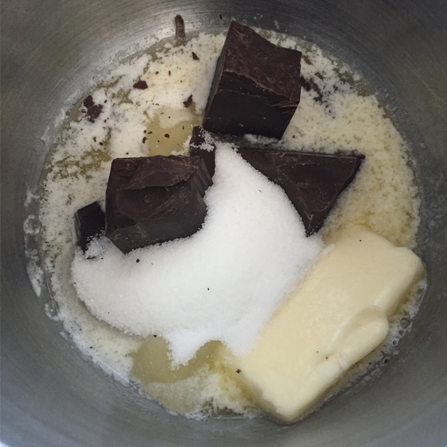 saucepan: butter, sugar, chocolate.