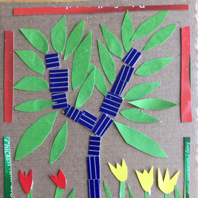 Art made with recycled materials (collage tree).