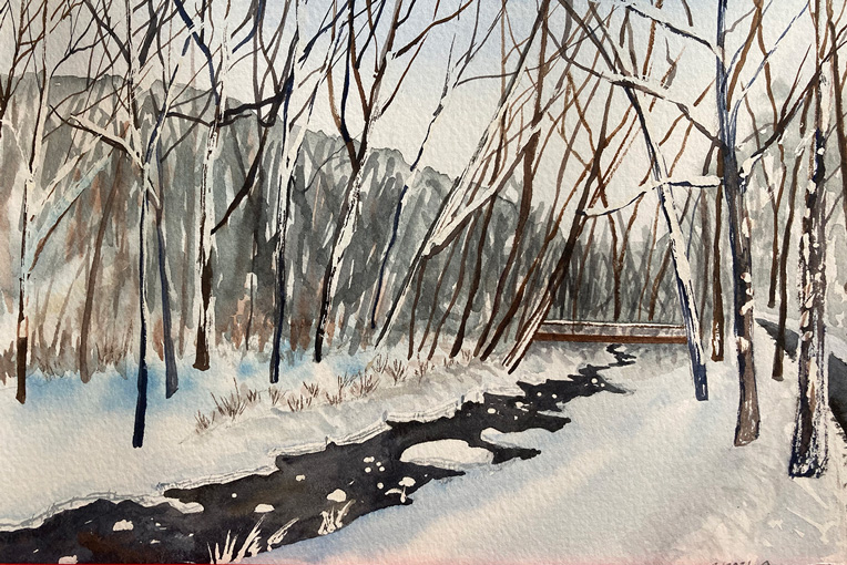 Watercoloring a Snowy Landscape